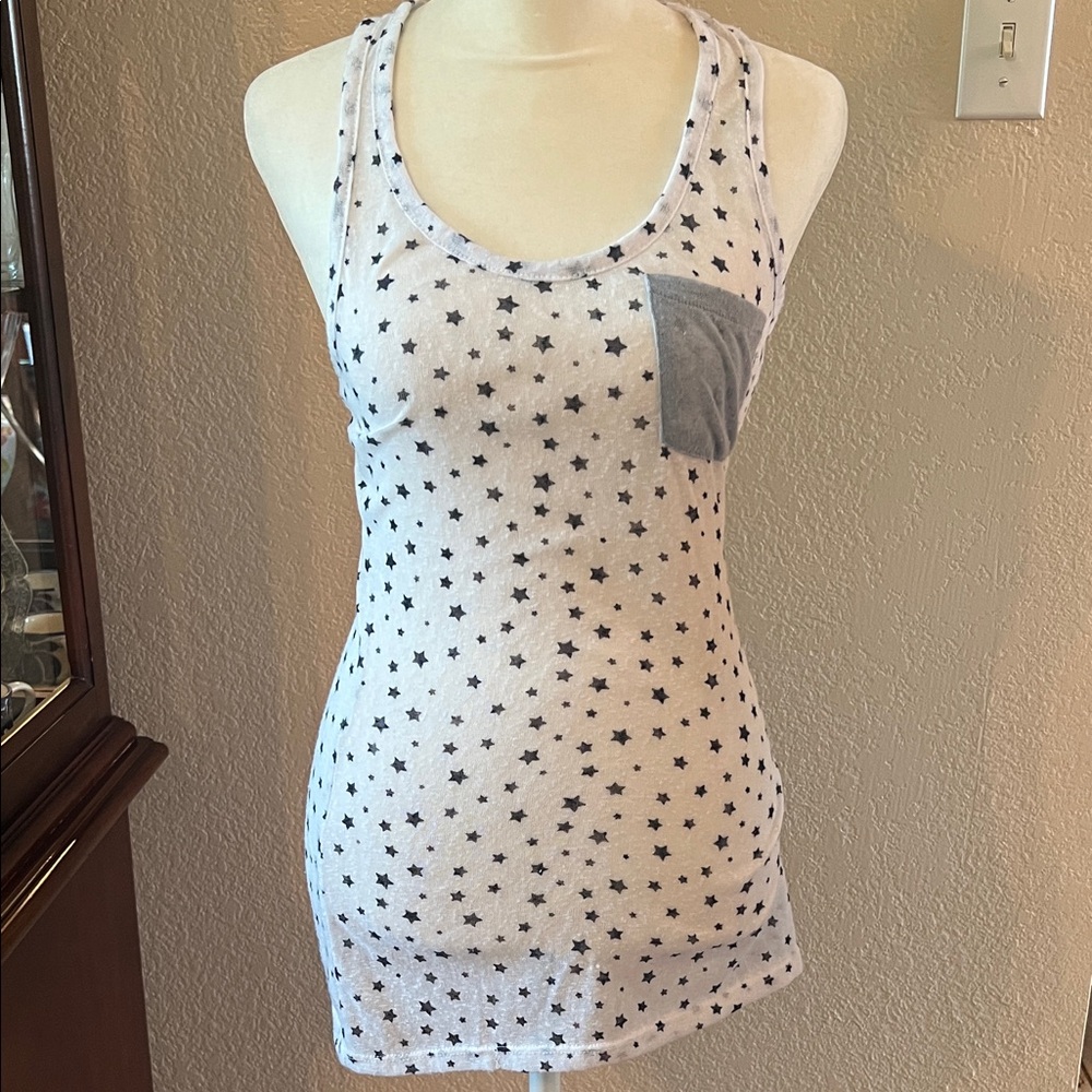 Wallflower White Star Tank Top with Gray Pocket